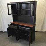 Vintage Farmhouse Black Painted Solid Wood Buffet & Hutch