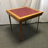 Vintage Stakmore Maple & Red Vinyl Draw-Leaf Card Table