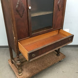 Vintage Dark-Stained Mahogany Veneer Glass-Front China Cabinet