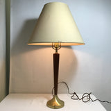 Vintage MCM Solid Teak & Gold Metal Table Lamp