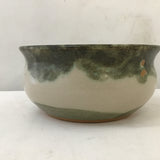 Signed Green & Tan Tree Motif Ceramic Bowl