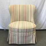 Vintage Green & Pink Striped Upholstered Slipper Accent Chair