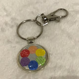 Twin Cat Printed Rainbow in Silver Bezel Keychain