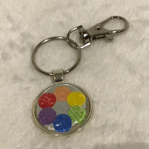 Twin Cat Printed Rainbow in Silver Bezel Keychain