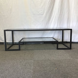 Modern Black Metal Glass-Top 2--Tier Coffee Table