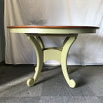 Modern French Country Green & Dark-Stained Solid Cherry Pedestal Dining Table