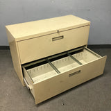 Vintage Pale Yellow Metal 2-Drawer Lateral Filing Cabinet