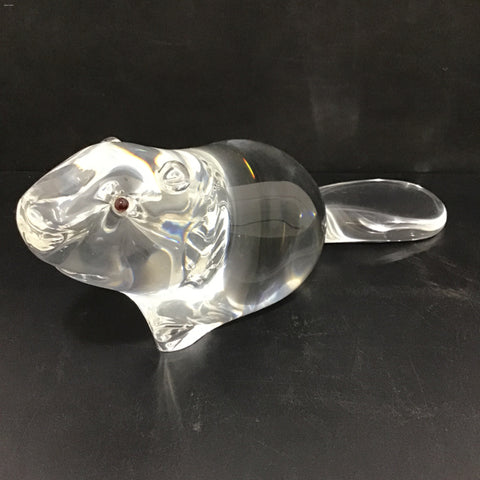 Vintage Signed Steuben Crystal & Garnet Beaver