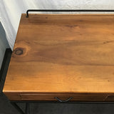 Modern Solid Pine & Black Metal Desk