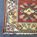Vintage Orange & Off-White Wool 3x4 Area Rug