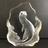 Signed Mats Jonasson Sweden Crystal Otter Paperweight