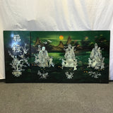 Vintage Mother-of-Pearl Inlaid Green & Black Lacquer Quadriptych