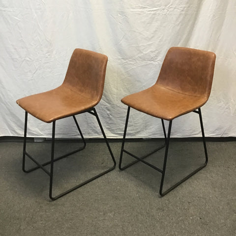 Pair of Modern Brown Vinyl & Black Metal Counter Stools