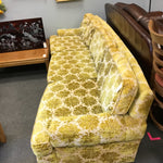 Vintage Mid-Century Yellow Bold Floral Velveteen 3-Cushion Sofa