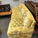 Vintage Mid-Century Yellow Bold Floral Velveteen 3-Cushion Sofa