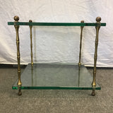 Pair of Vintage Hollywood Regency Glass & Faux-Bamboo Brass End Tables