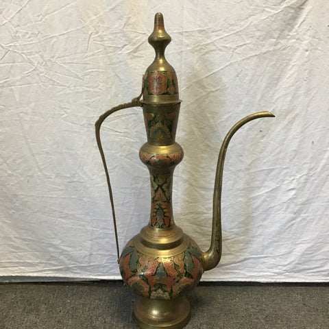 Decorative Hand Painted Floral Brass Turkish Coffee Pot