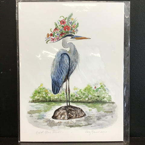 Cruz Illustrations "Great Blue Heron" 9x12 Signed Art Print