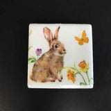 Susan Sitaraman Single Bunny Decoupage On White Tile Magnet