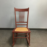 Vintage Red Painted Wooden Spindle Back Rocking Chair with Cane Seat