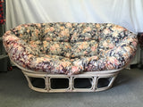 Vintage MCM Double Papason Floral Upholstered & Rattan Loveseat