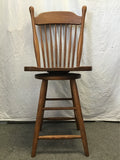 Vintage Solid Oak Spindle-Back Swivel Counter Stool