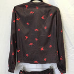 2pc Black & Red Silk Blouse & Midi Skirt