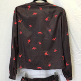 2pc Black & Red Silk Blouse & Midi Skirt