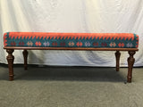 Modern Blue & Orange Upholstered Dining Bench
