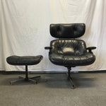 Vintage Plycraft Black Leather Stressless Recliner & Ottoman