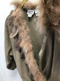 Vintage Bonnie & Bill Gray/Tan Feather-Trim Wrap Sweater