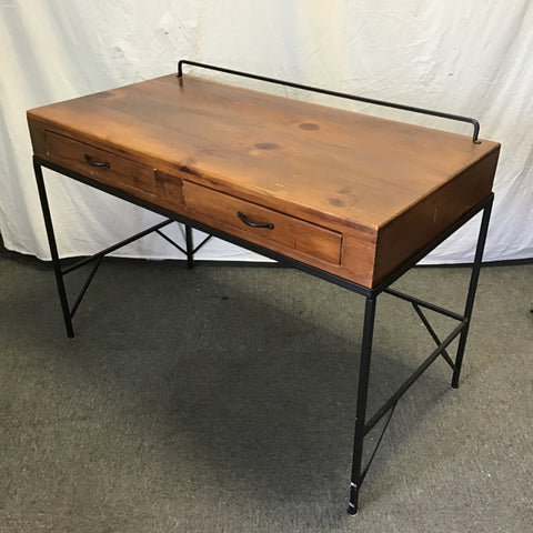 Modern Solid Pine & Black Metal Desk