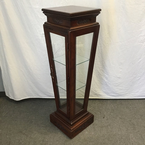 Modern Cherry Veneer Glass-Sided Display Case/Pedestal Stand
