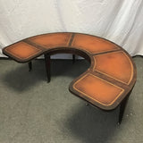 Neoclassical Solid Mahogany & Leather Deminlune Drop-Leaf Coffee Table