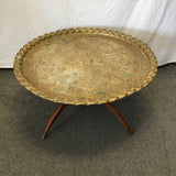 Vintage MC Round Moroccan Brass Tray & Solid Teak Coffee Table
