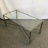 Vintage Faux-Bamboo Metal Glass-Top Coffee Table