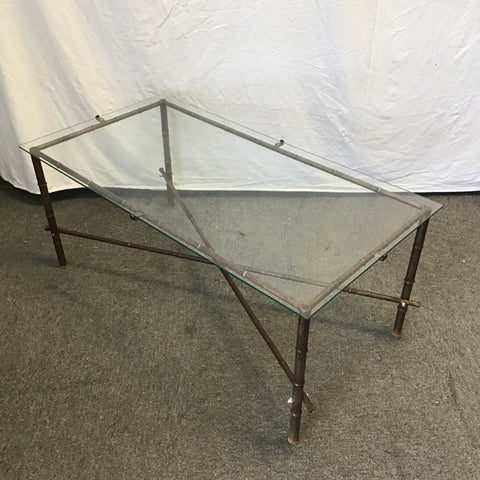 Vintage Faux-Bamboo Metal Glass-Top Coffee Table
