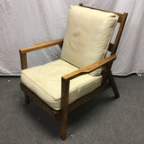 Vintage Mid-Century Eichenlaubs Solid Ash & Off-White Vinyl Armchair
