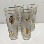 Set of 4 Vintage 1961 MCM Libbey Gold Leaves Collins Glasses