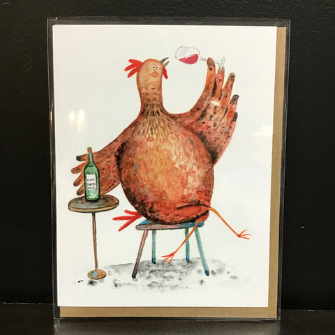 Cruz Illustrations "Pollo Loves Wine" Greeting Card