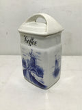 Set of 4 Antique Inge White & Blue Delft Windmill Ceramic Kitchen Canisters