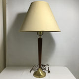 Vintage MCM Solid Teak & Gold Metal Table Lamp