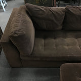 3pc Modern American "Astoria" Leather Brown Suede Sectional & Ottoman