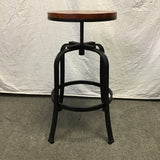 Modern Industrial Pine & Black Metal Adjustable-Height Stool