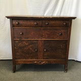 Antique Edwardian Tiger Oak Veneer 3-Drawer & 2-Door Cabinet Washstand