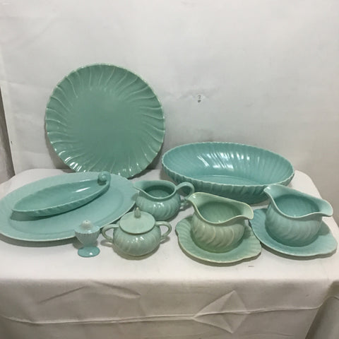 9pc Vintage 1940's Franciscanware Aqua "Coronado Swirl" Serving Set