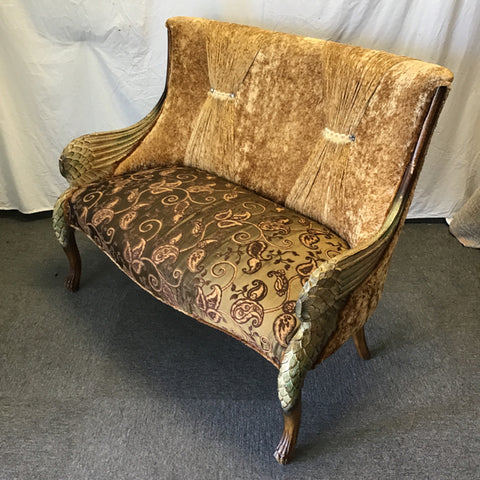 Modern Wing-Arm Brown Upholstered Settee