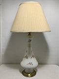 Pair of Vintage MC Floral-Painted White Glass Table Lamps