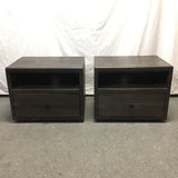 Pair of Rustic Grey-Stained Wood 2-Tier Night Stands