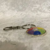Twin Cat Printed Rainbow in Silver Bezel Keychain